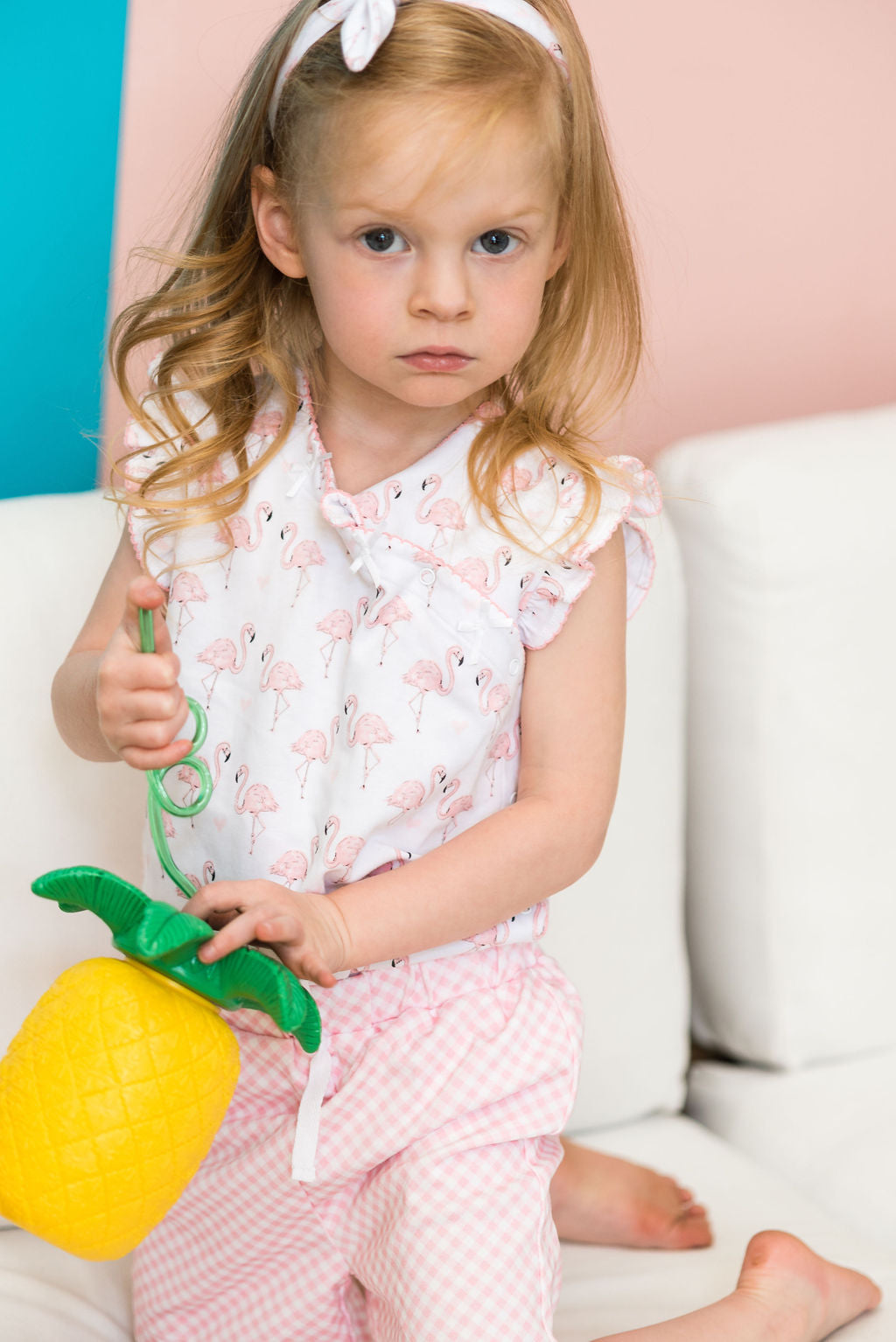Pink Flamingo Onesie with Bows - HoneyBug