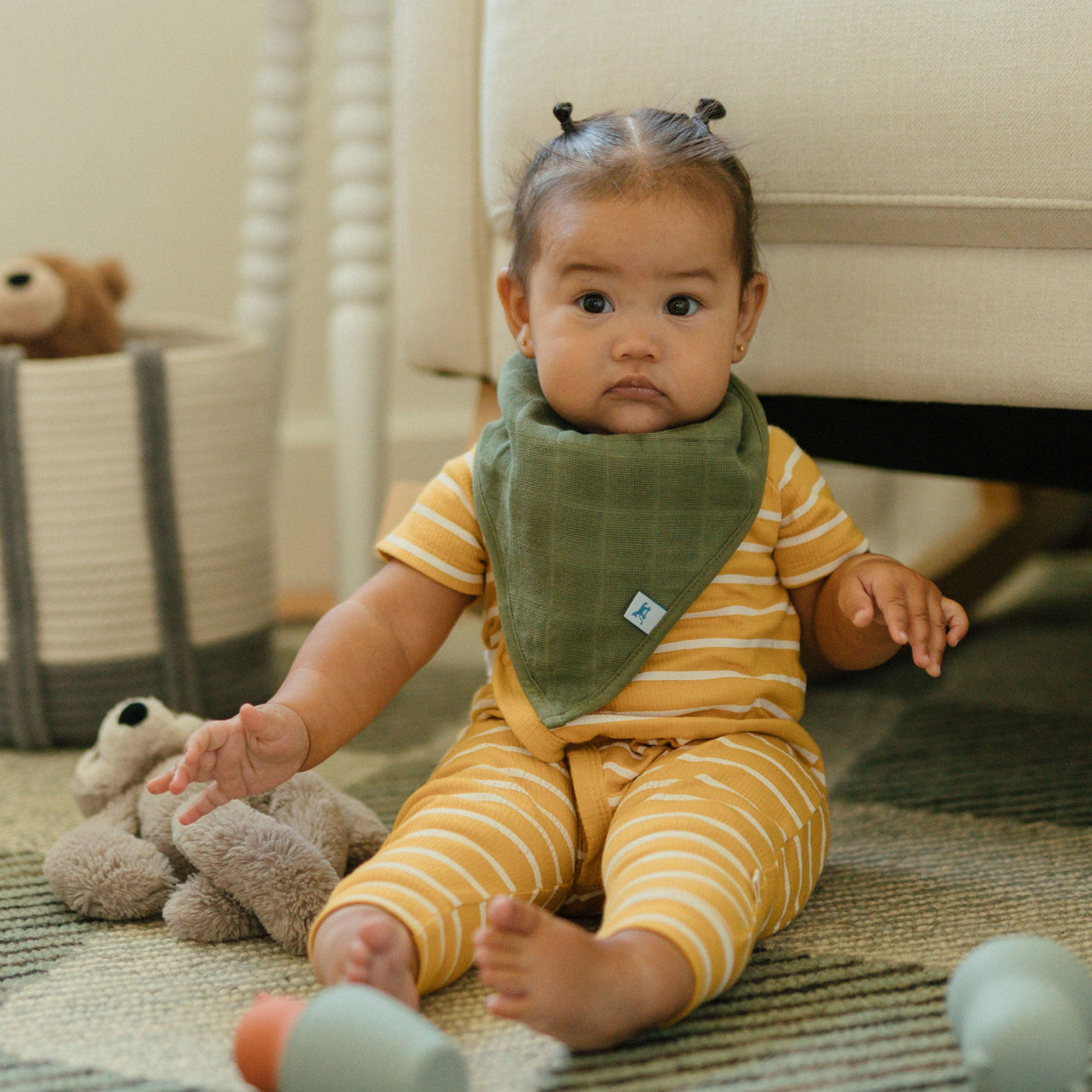 Cotton Muslin + Fleece Bandana Bib 4 Pack - Pressed Petals - HoneyBug