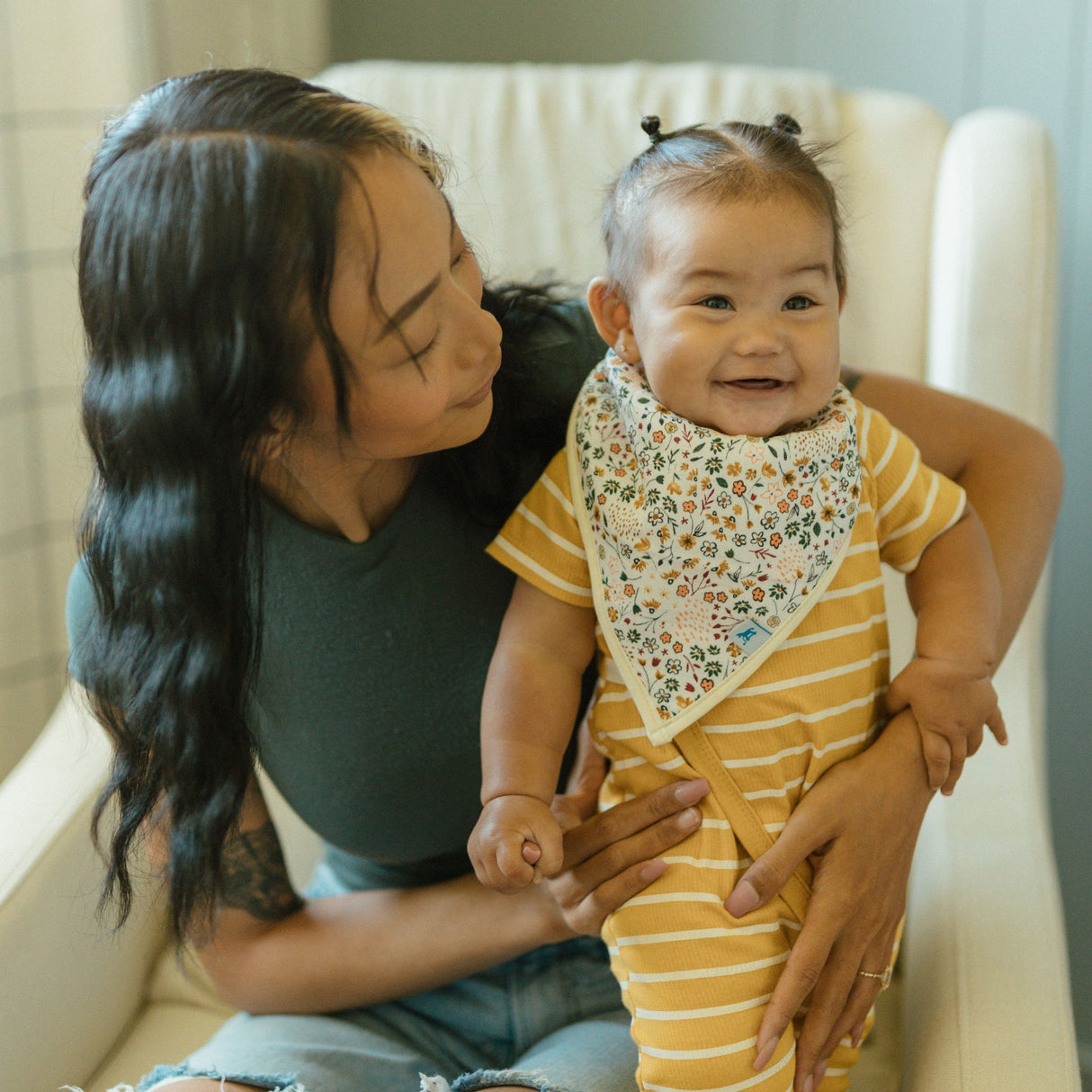 Cotton Muslin + Fleece Bandana Bib 4 Pack - Pressed Petals - HoneyBug