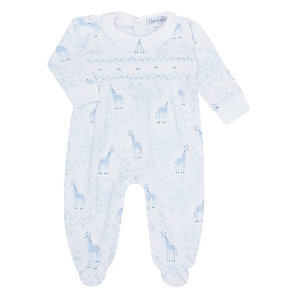 Blue Giraffe Print Smocked Footie - HoneyBug