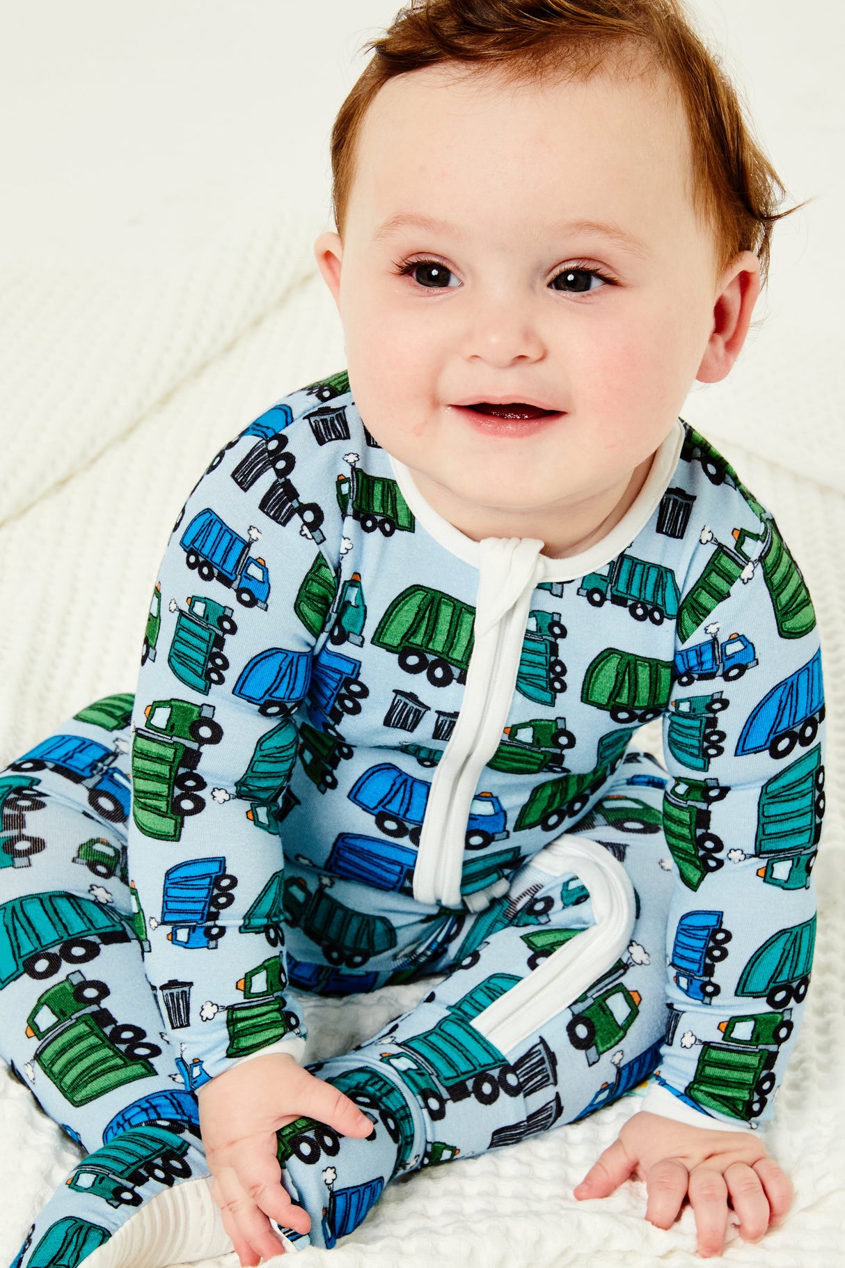 Soft & Stretchy Zipper Footie - Garbage Trucks - HoneyBug