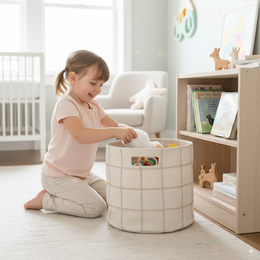 Handmade Canvas Storage Basket Lace - Pecan