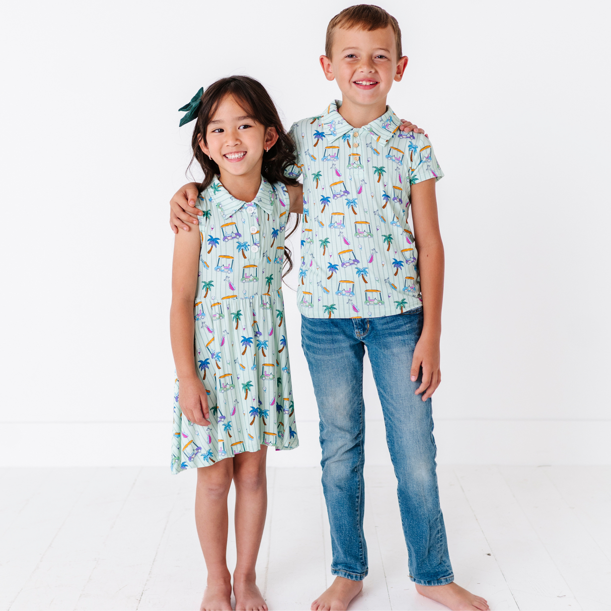 It's Fore O'Clock Somewhere Girls Collared Dress - HoneyBug