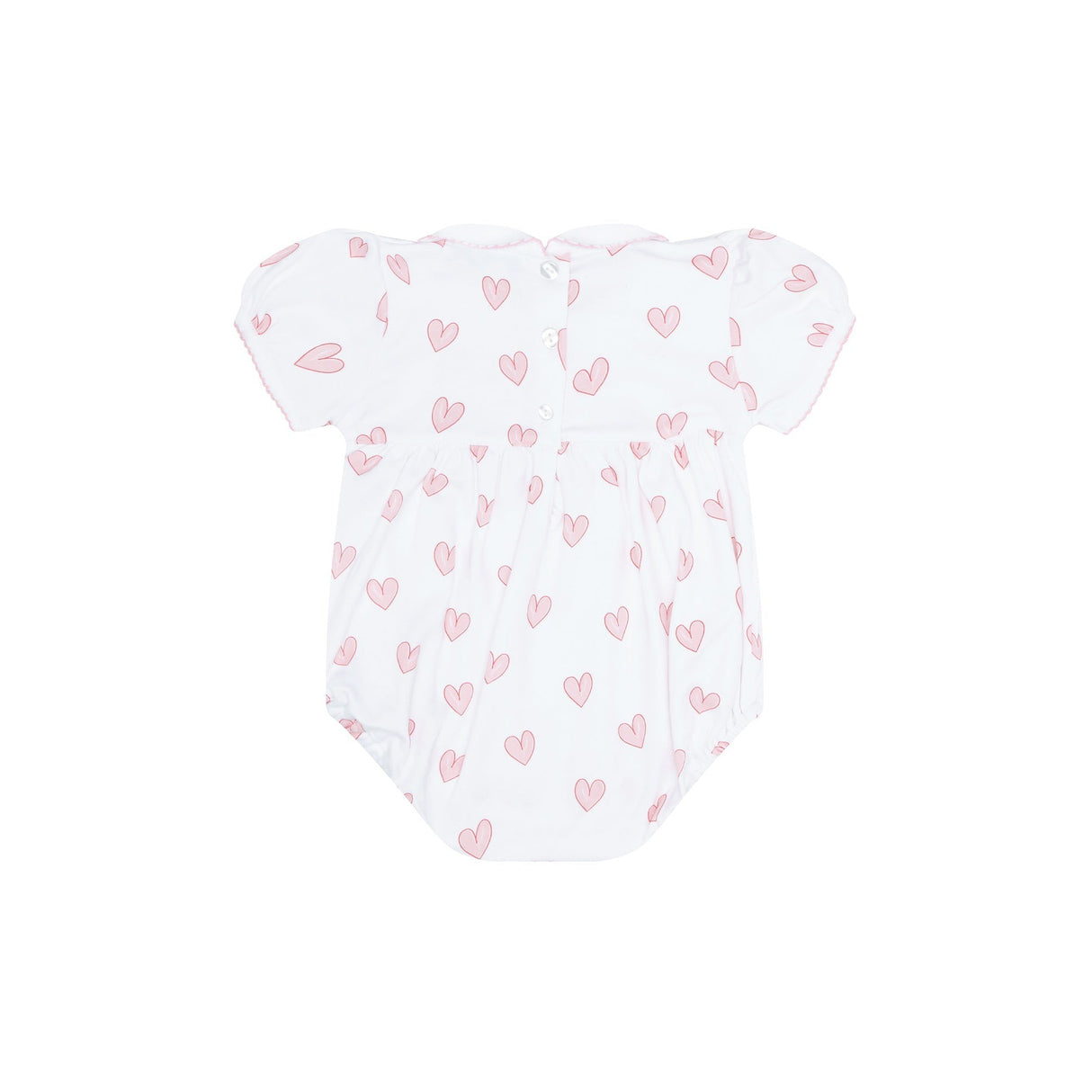 Pink Heart Print Smocked Bubble - HoneyBug