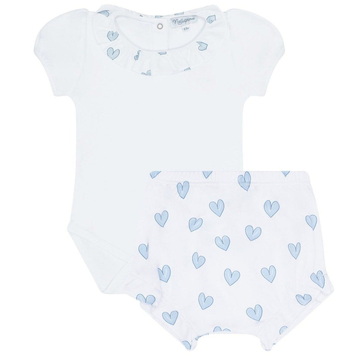 Blue Heart Print Onesie Set - HoneyBug