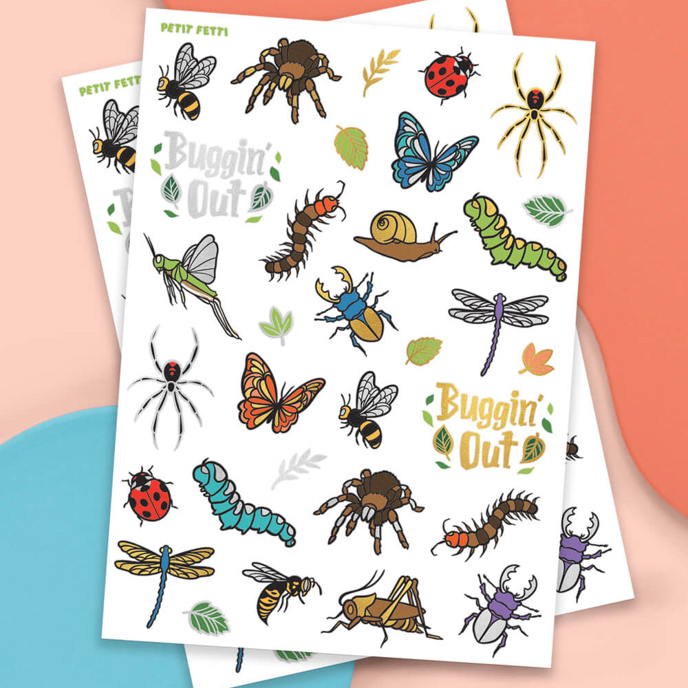 Buggin' Out Tats - 48 Foil Temporary Tattoos