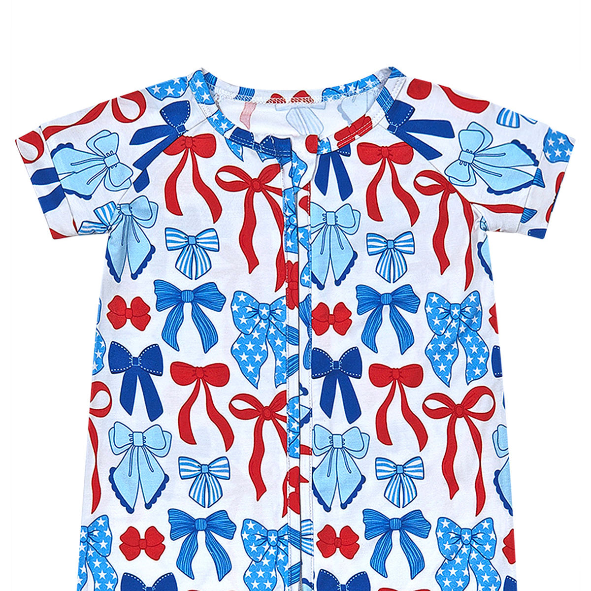 Bamboo Shorty Romper | Red-White & Bows