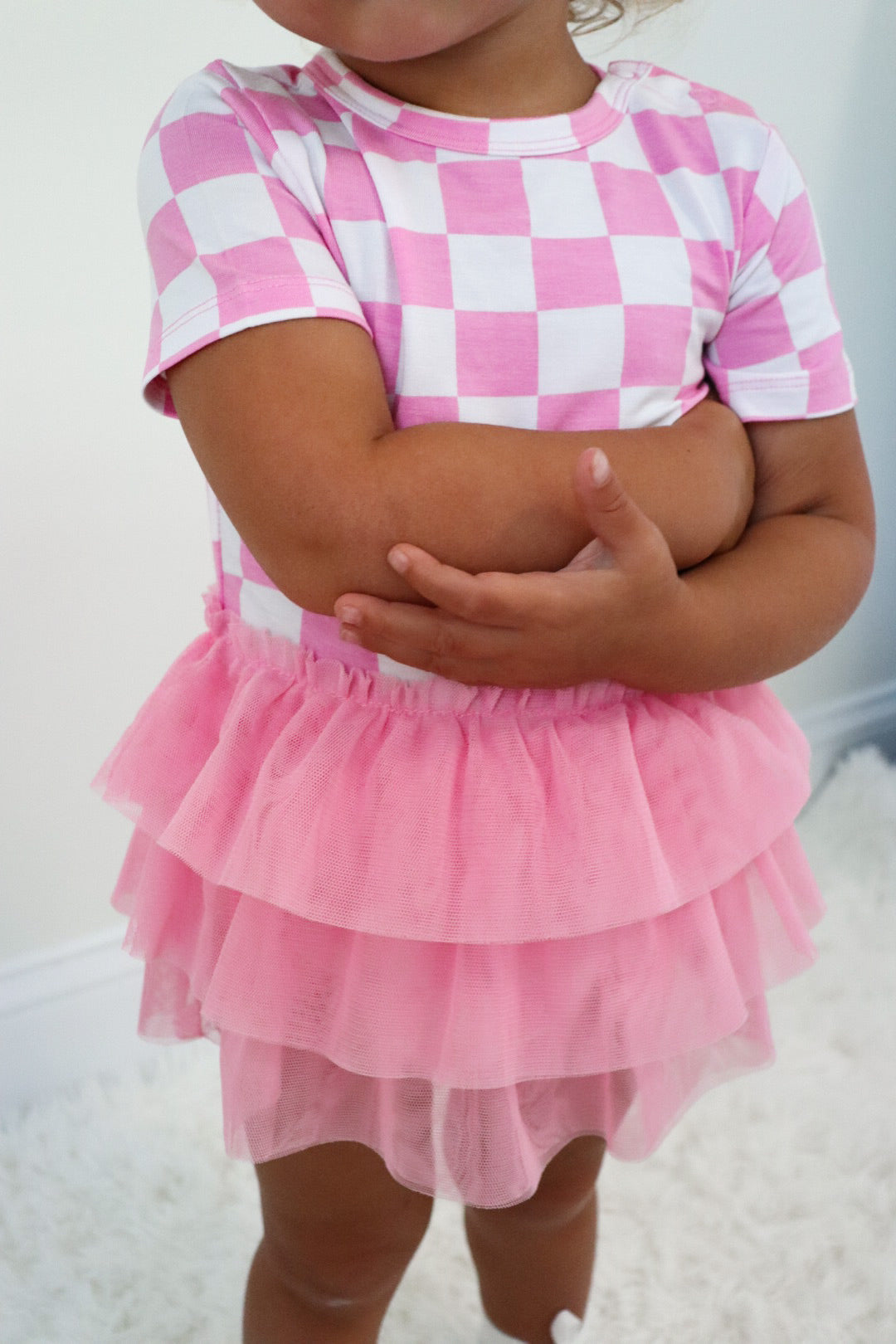 BUBBLEGUM CHECKERS DREAM TUTU BODYSUIT DRESS - HoneyBug