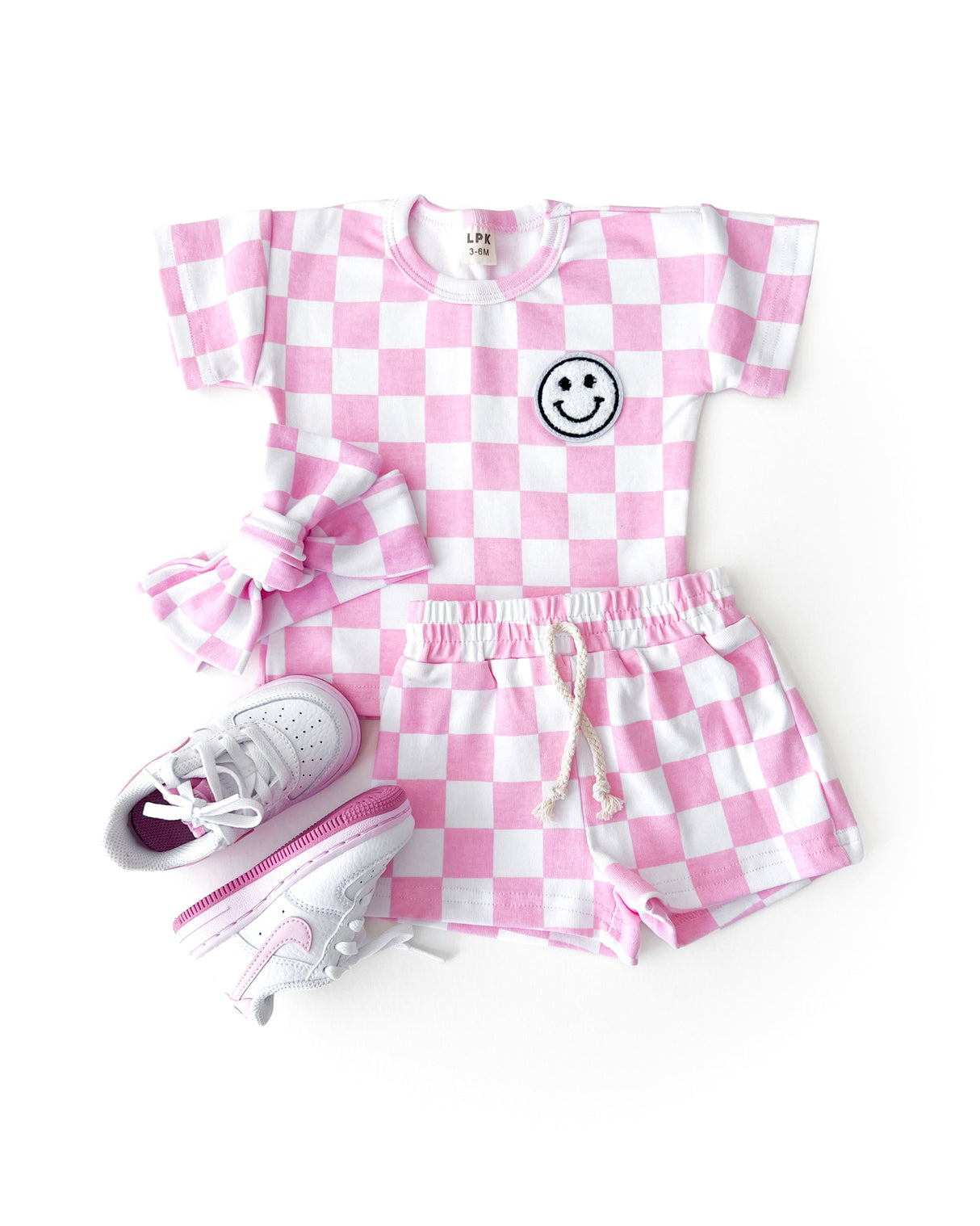 Checkered Shorts Set | Pink - HoneyBug