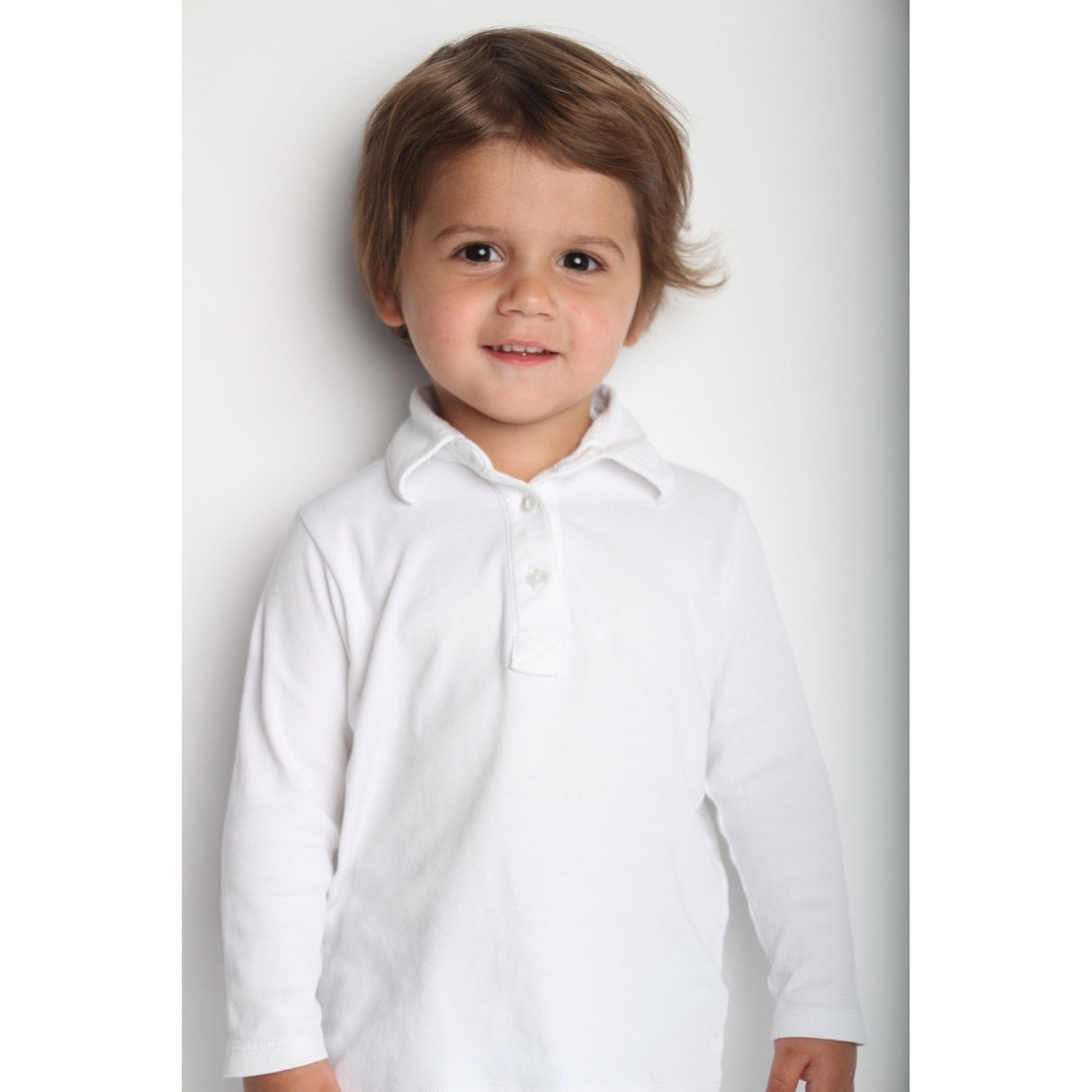 Finn Pima Cotton Long Sleeve Polo for Boys - White - HoneyBug