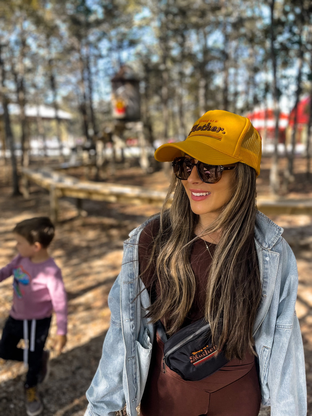 RETRO MOTHER. -Embroidered Trucker Hat - Yellow - HoneyBug