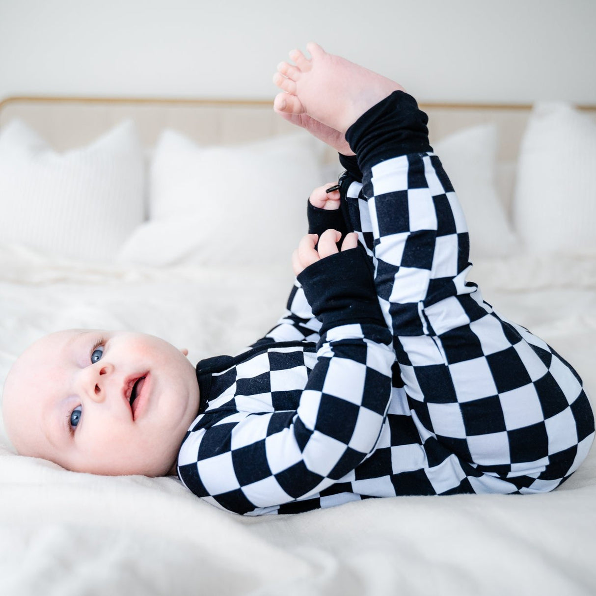 Zip Romper - B+W Checkered - HoneyBug