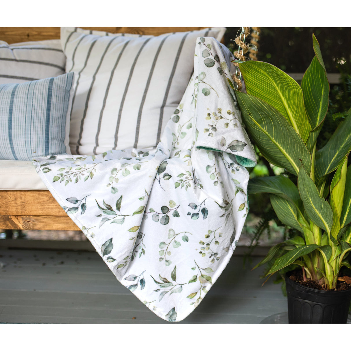 Premium Baby & Toddler Minky Blanket - Eucalyptus Greenery - HoneyBug