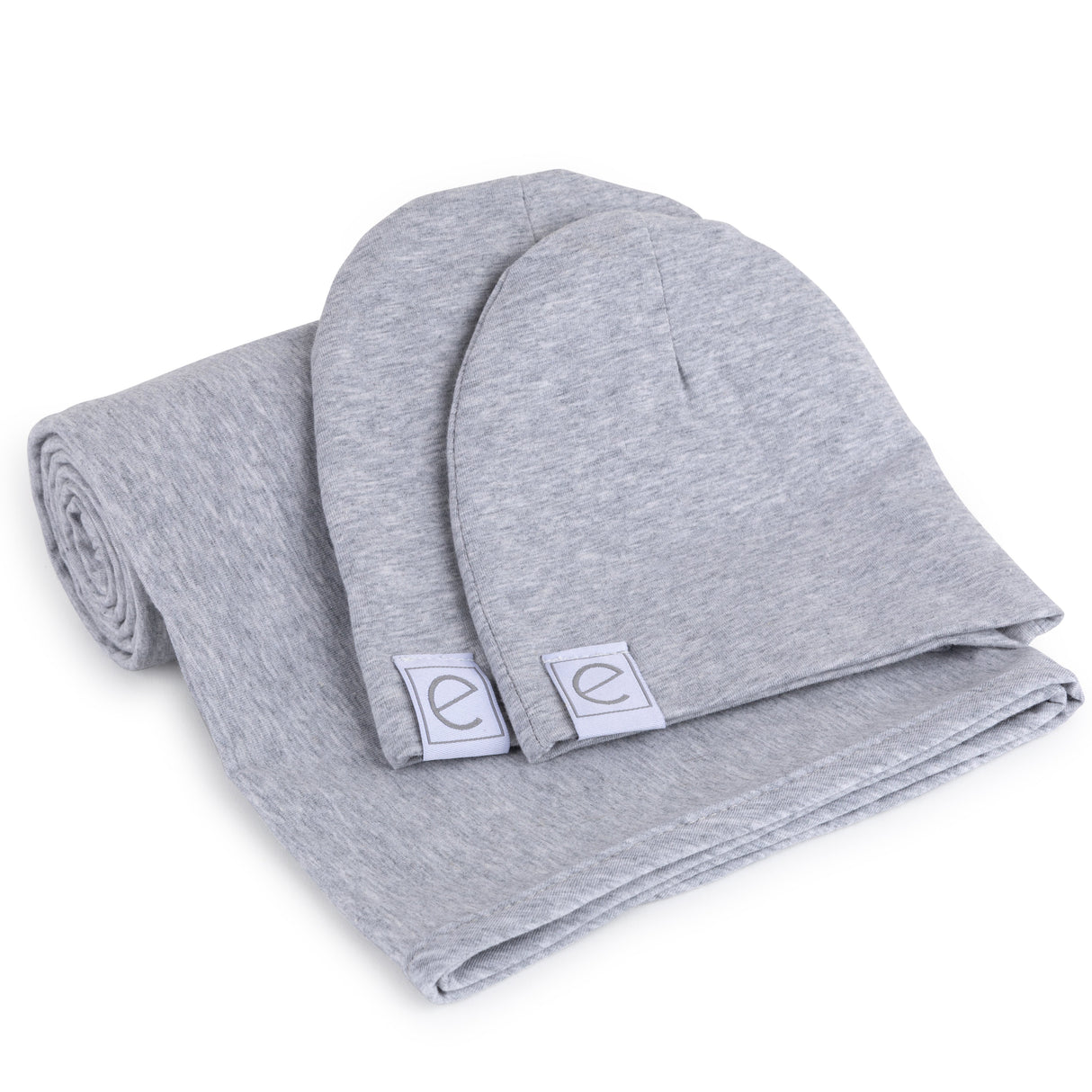 Jersey Knit Cotton Swaddle Blanket and Beanie Gift Set - Heather Grey - HoneyBug