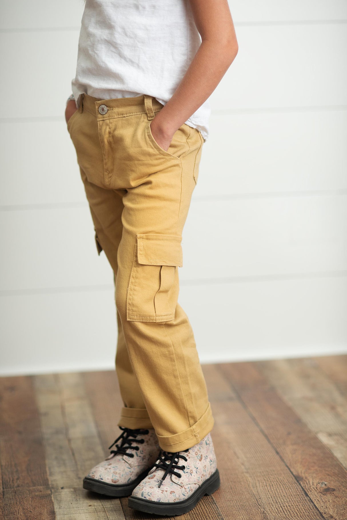 Khaki Denim Cargo Pant - HoneyBug