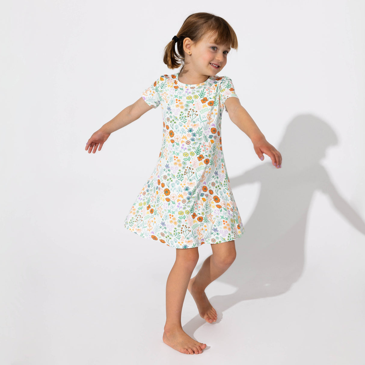 Summer Floral Bamboo Girls' Short Sleeve Dress - HoneyBug