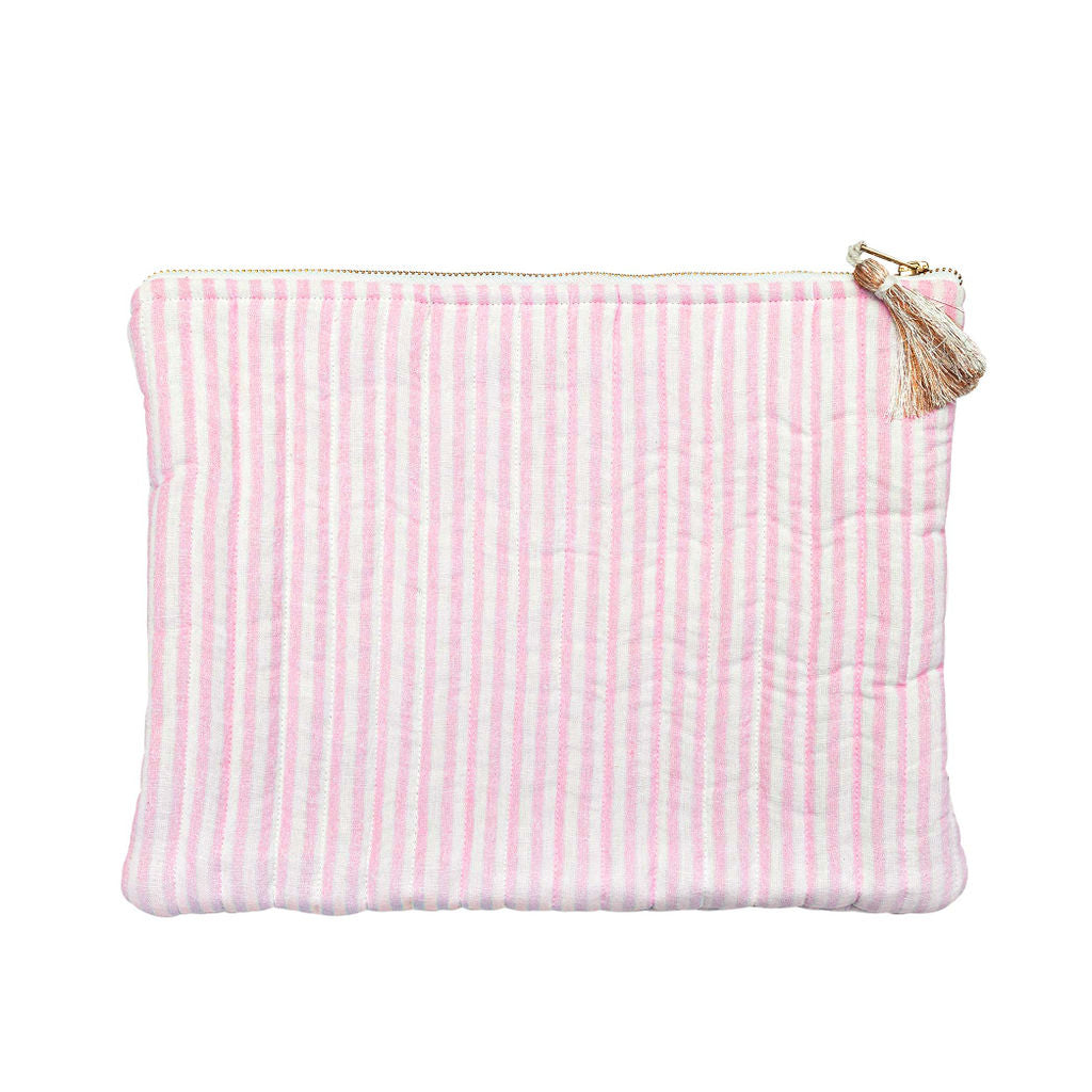 Linen Pouch| Palm Beach pink stripe linen - HoneyBug