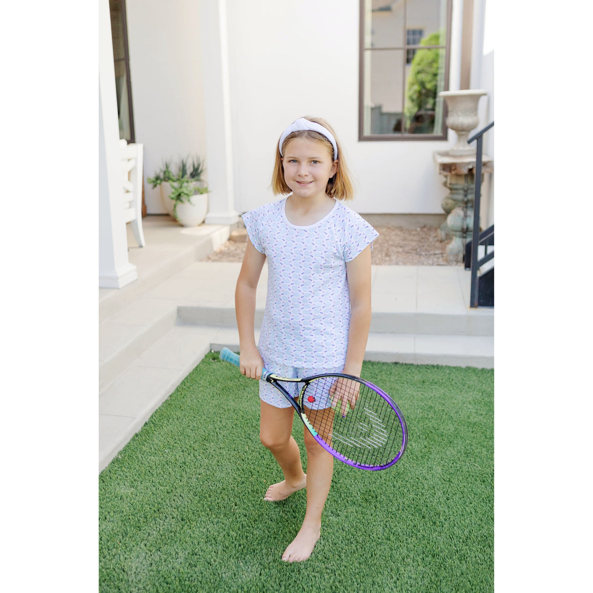 Emery Girls' Pima Cotton Short Set - Tennis Match Pink - HoneyBug