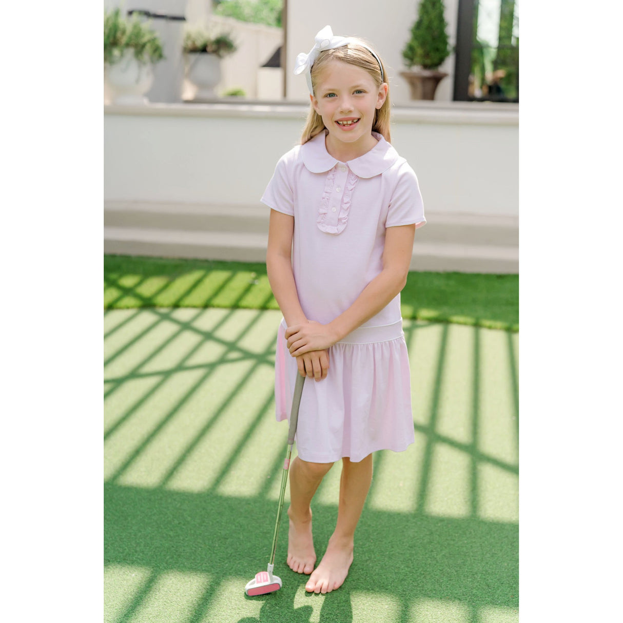 Sydney Girls' Pima Cotton Dress - Pink and White Stripes - HoneyBug