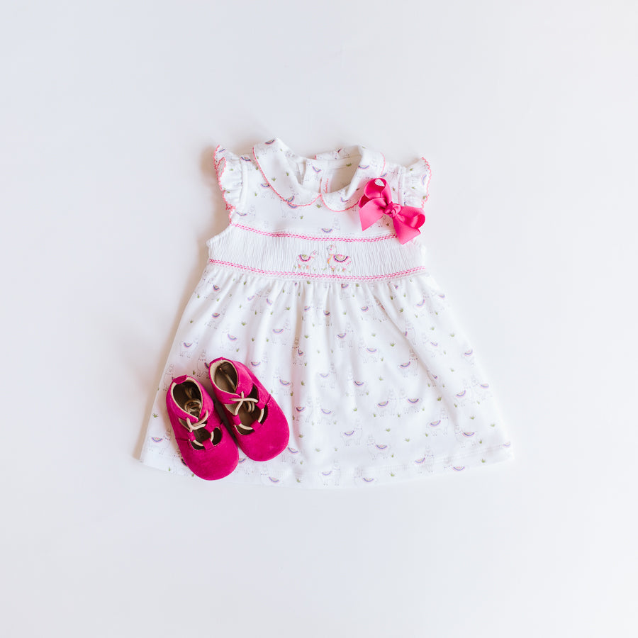 Alex the Alpaca Smocked Dress - HoneyBug