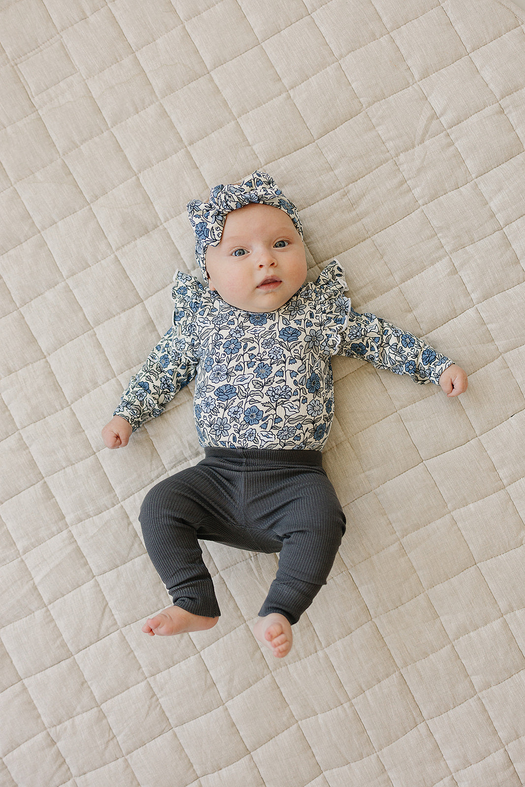 Bluebell Ruffle Sleeve Pointelle Bamboo Bodysuit - HoneyBug