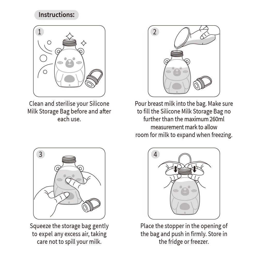 Haakaa Happii Bear Silicone Milk Storage Bag (9oz/260ml) - HoneyBug