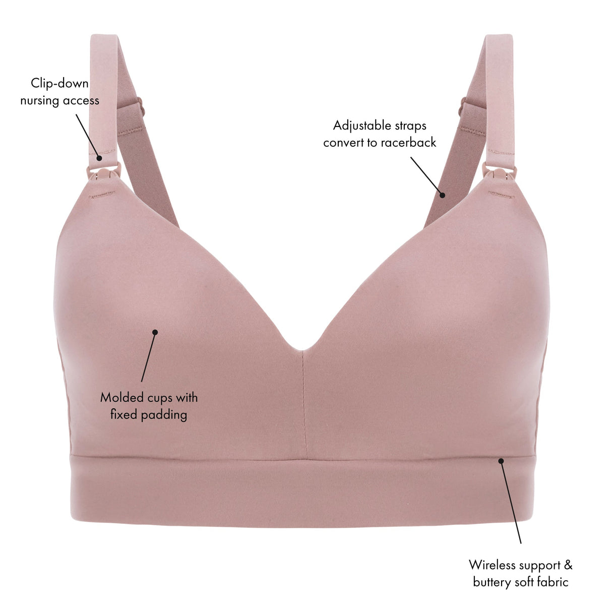 Minimalist Maternity & Nursing Plunge Bra | Lilac Stone - HoneyBug