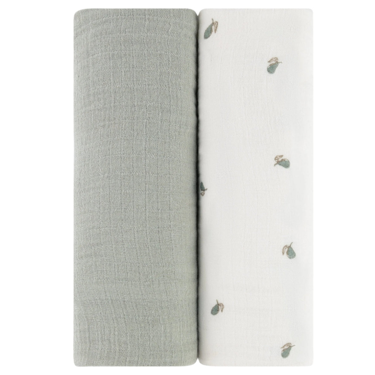 2 Pack Cotton Muslin Swaddle Blanket - Sage Pear & Solid Sage - HoneyBug