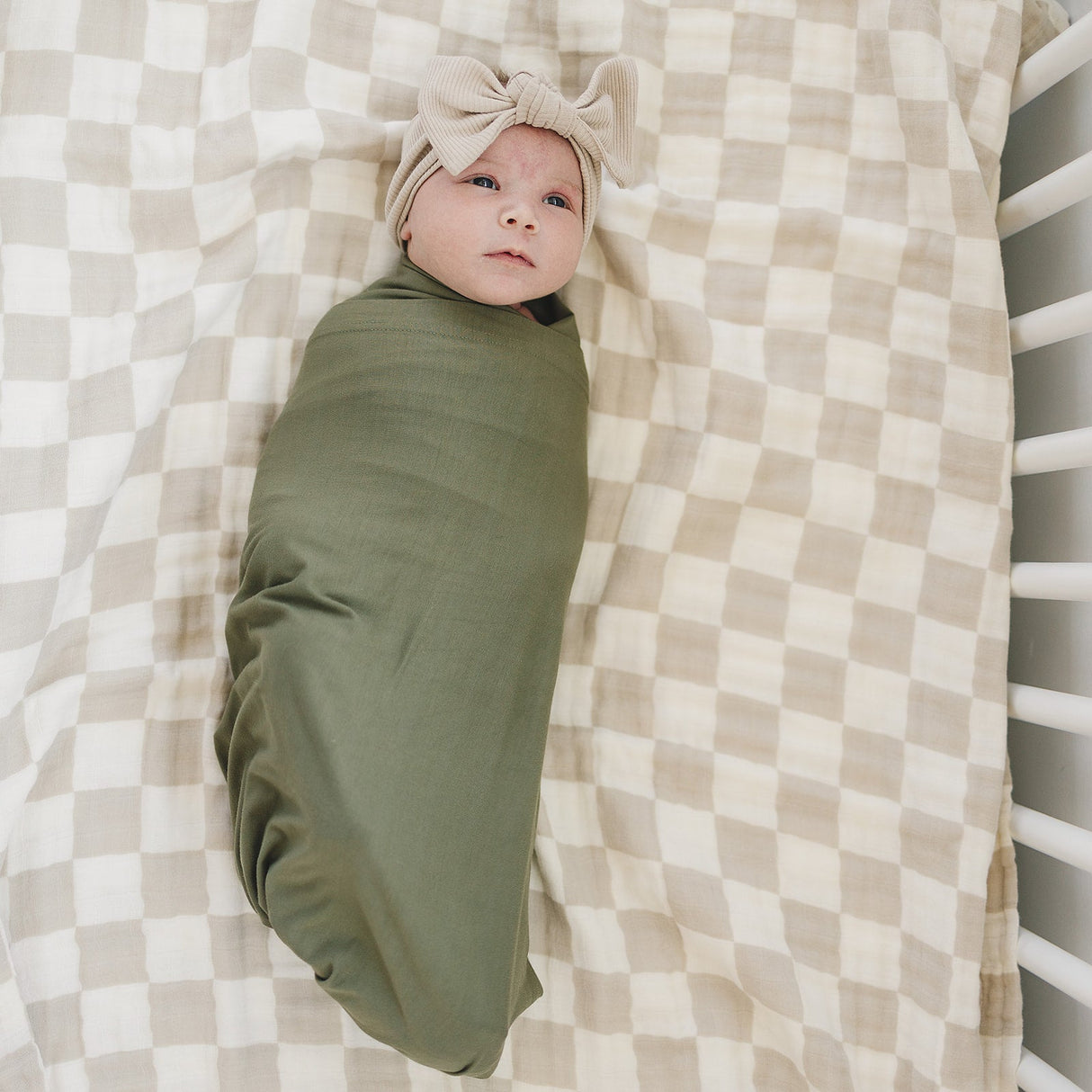 Taupe Checkered Muslin Quilt - HoneyBug