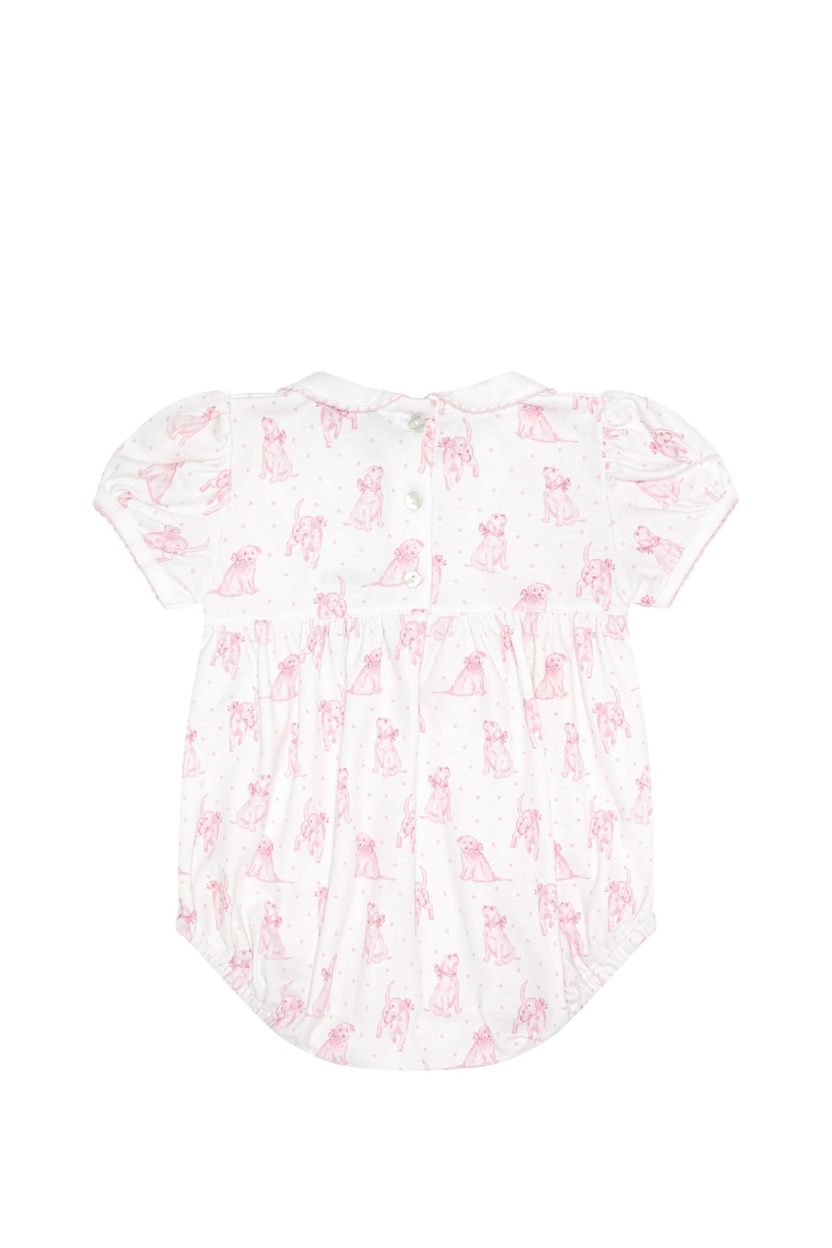 Pink Puppy Love Print Smocked Bubble - HoneyBug