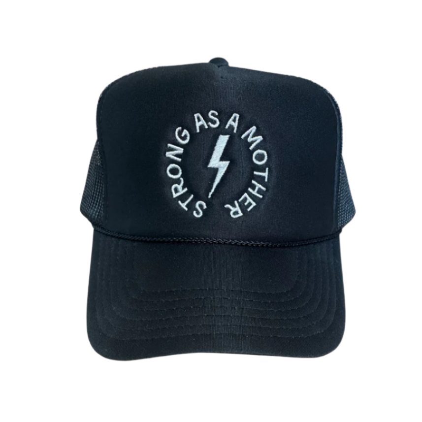 Strong as a mother™ Embroidered Trucker Hat - Black - HoneyBug
