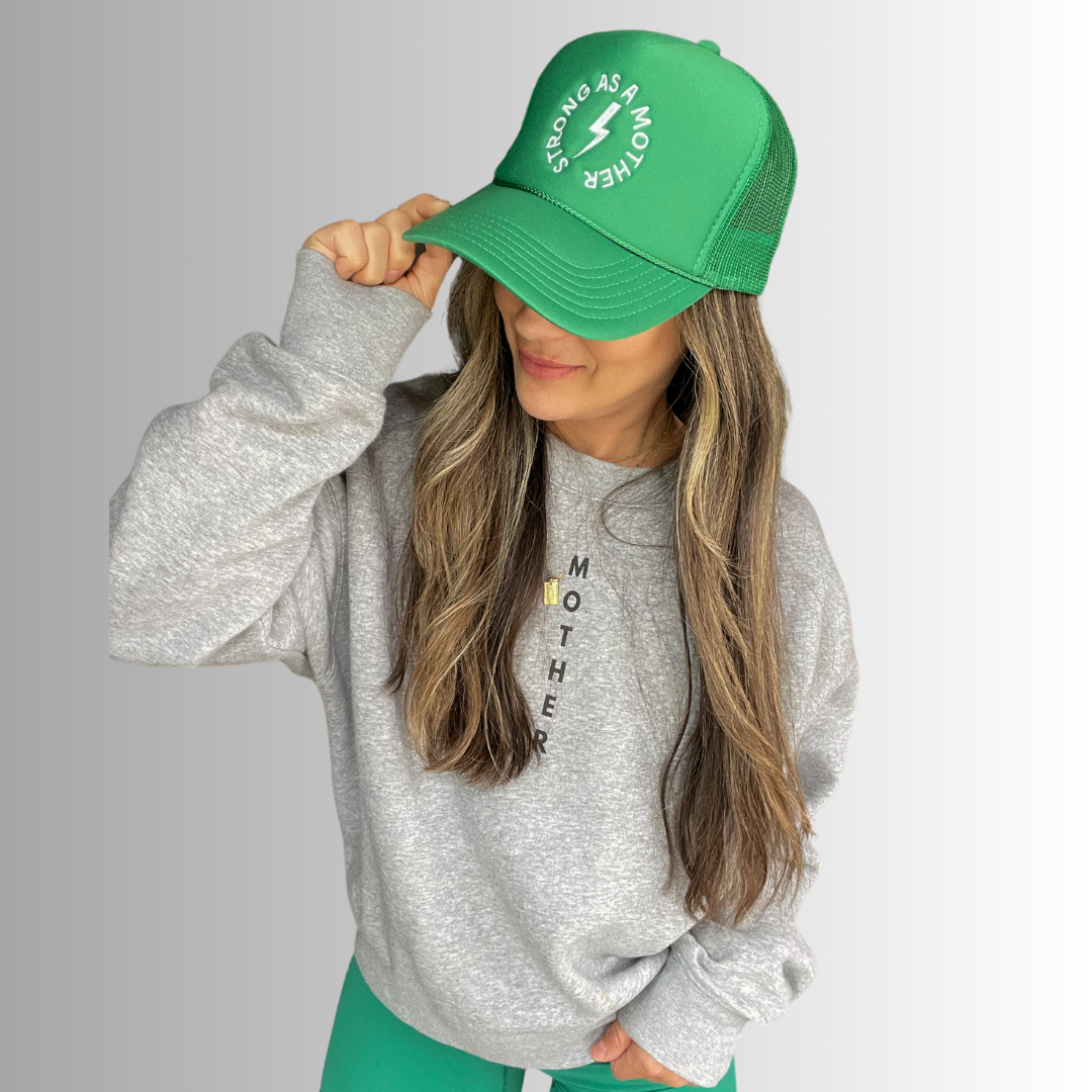 Strong as a mother™ Embroidered Trucker Hat - Kelly Green - HoneyBug