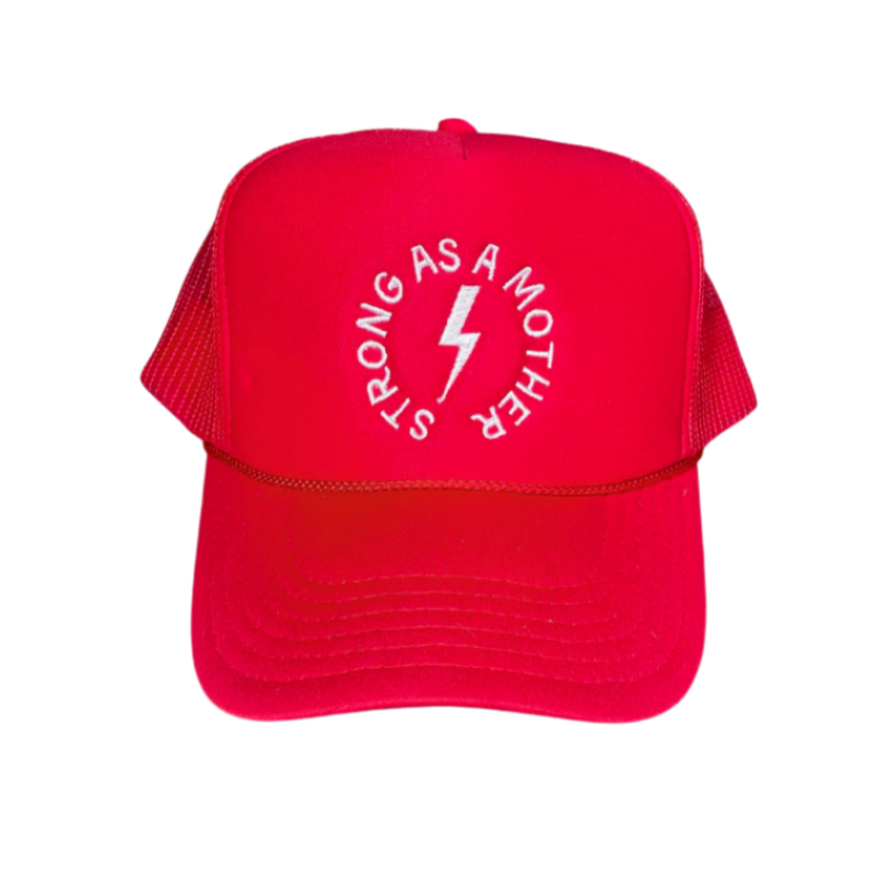 Strong as a mother™ Embroidered Trucker Hat - Red - HoneyBug