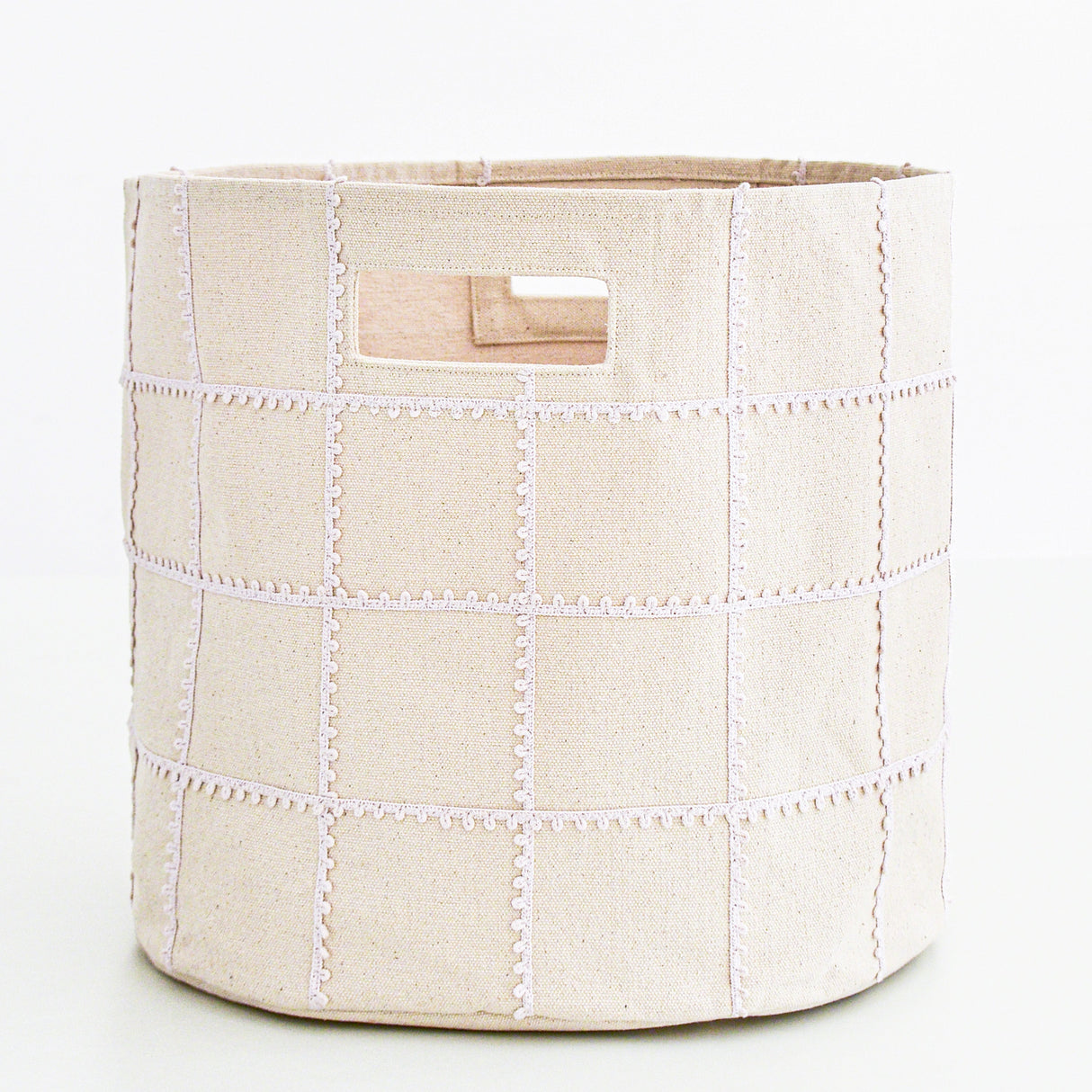Handmade Canvas Storage Basket Lace - Taupe