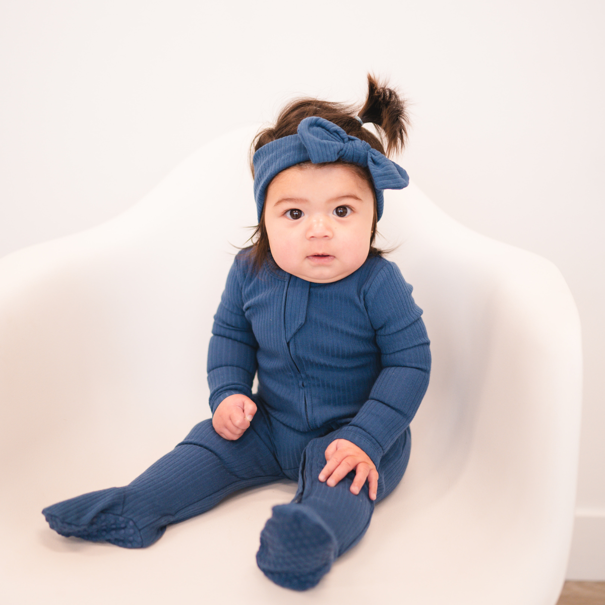 Organic Cotton Ribbed Footie - Ocean Blue - HoneyBug