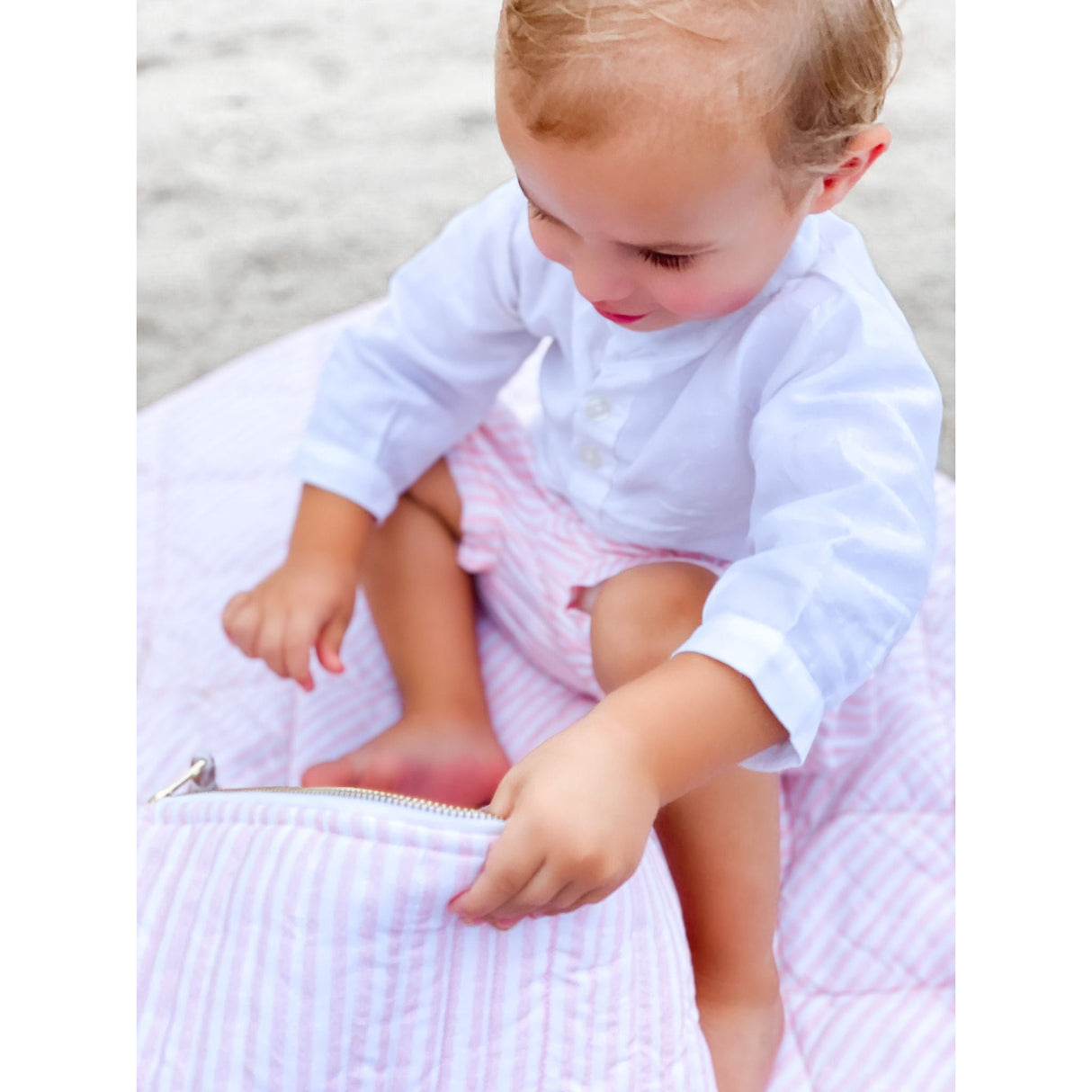 Linen Pouch| Palm Beach pink stripe linen - HoneyBug