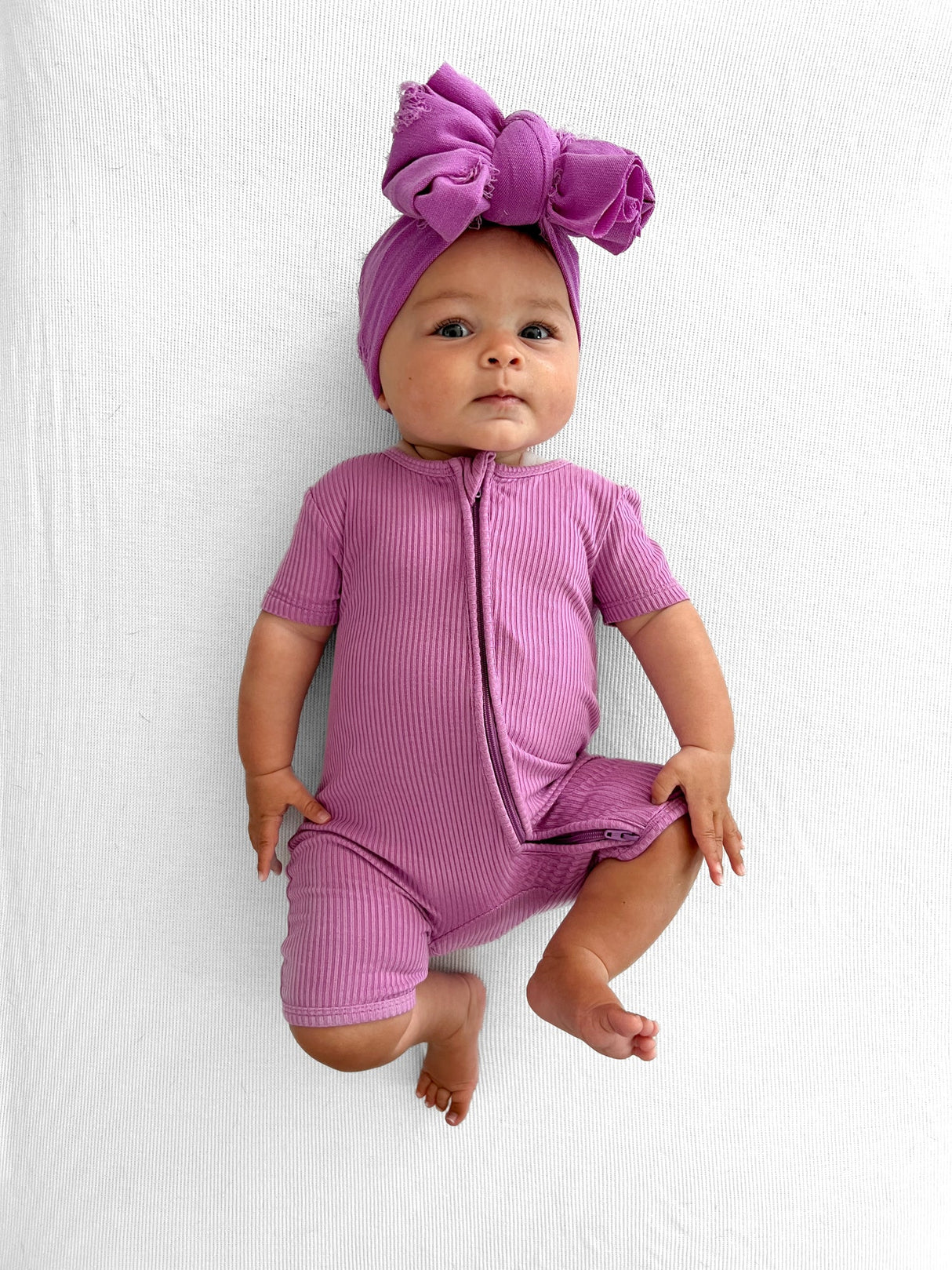 SHORTIE ZIP ROMPER - Lilac Ribbed - HoneyBug