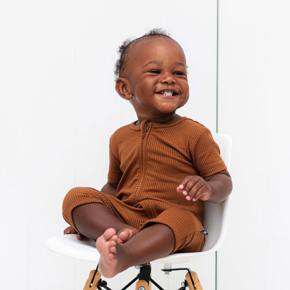 SHORTIE ZIP ROMPER - Bark Ribbed - HoneyBug