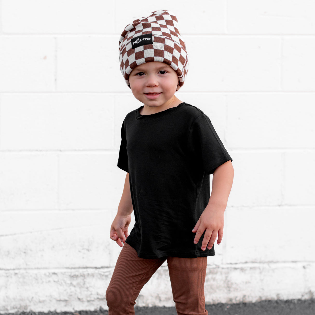 BAMBOO CUFF BEANIE- Sienna Check - HoneyBug
