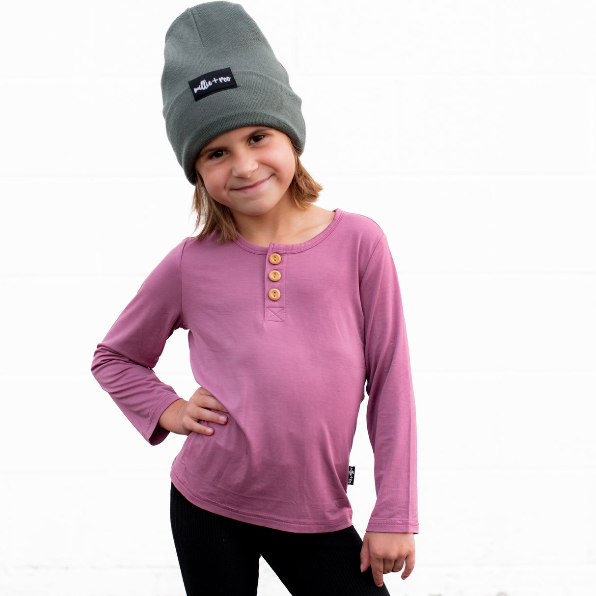 HENLEY LONG SLEEVE- Mauve - HoneyBug