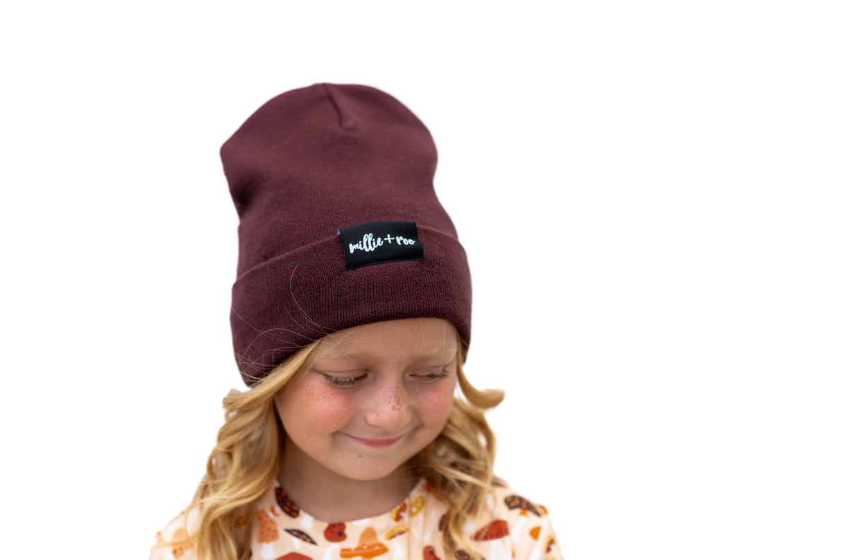 BAMBOO CUFF BEANIE- Black Cherry - HoneyBug