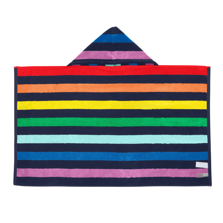 Kids Navy Rainbow Stripe Hoodie Towel - HoneyBug
