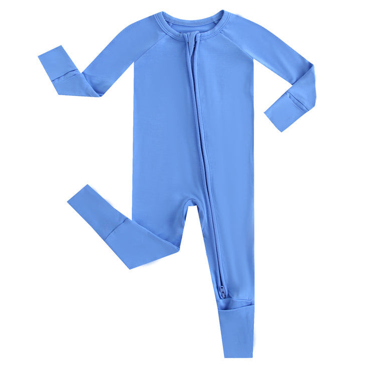 Pure Blue Zippered Baby Romper