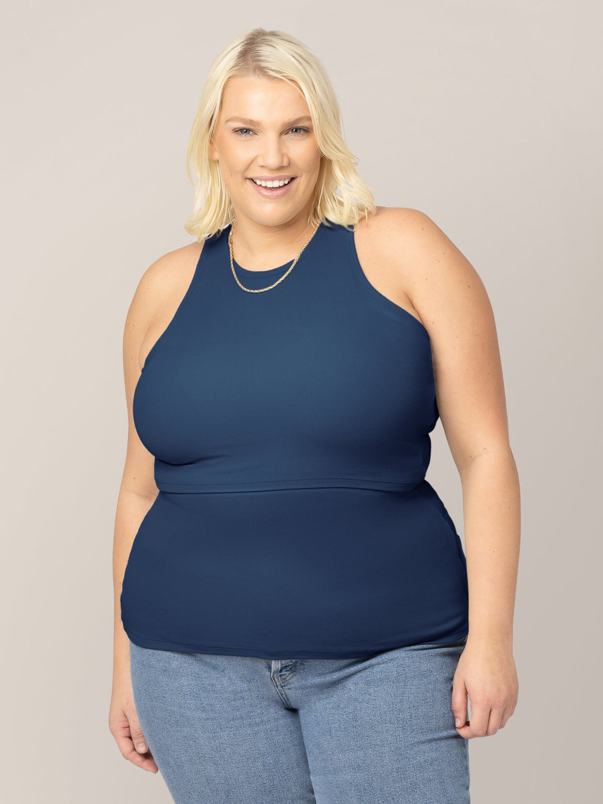 Ribbed Bamboo Racerback Nursing Tank | Navy - HoneyBug