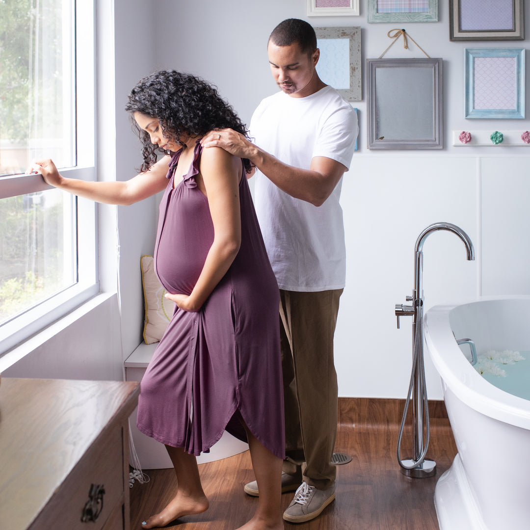 Ruffle Strap Labor & Delivery Gown | Burgundy Plum - HoneyBug