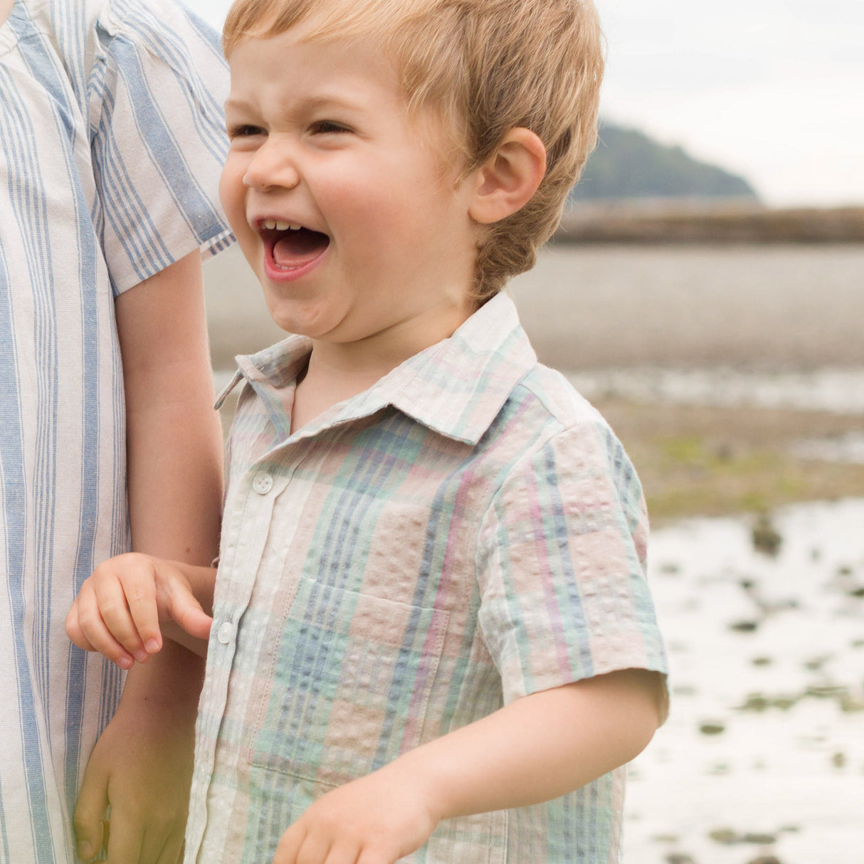 Boys Collar Shirt - Arctic - blue Seersucker - HoneyBug