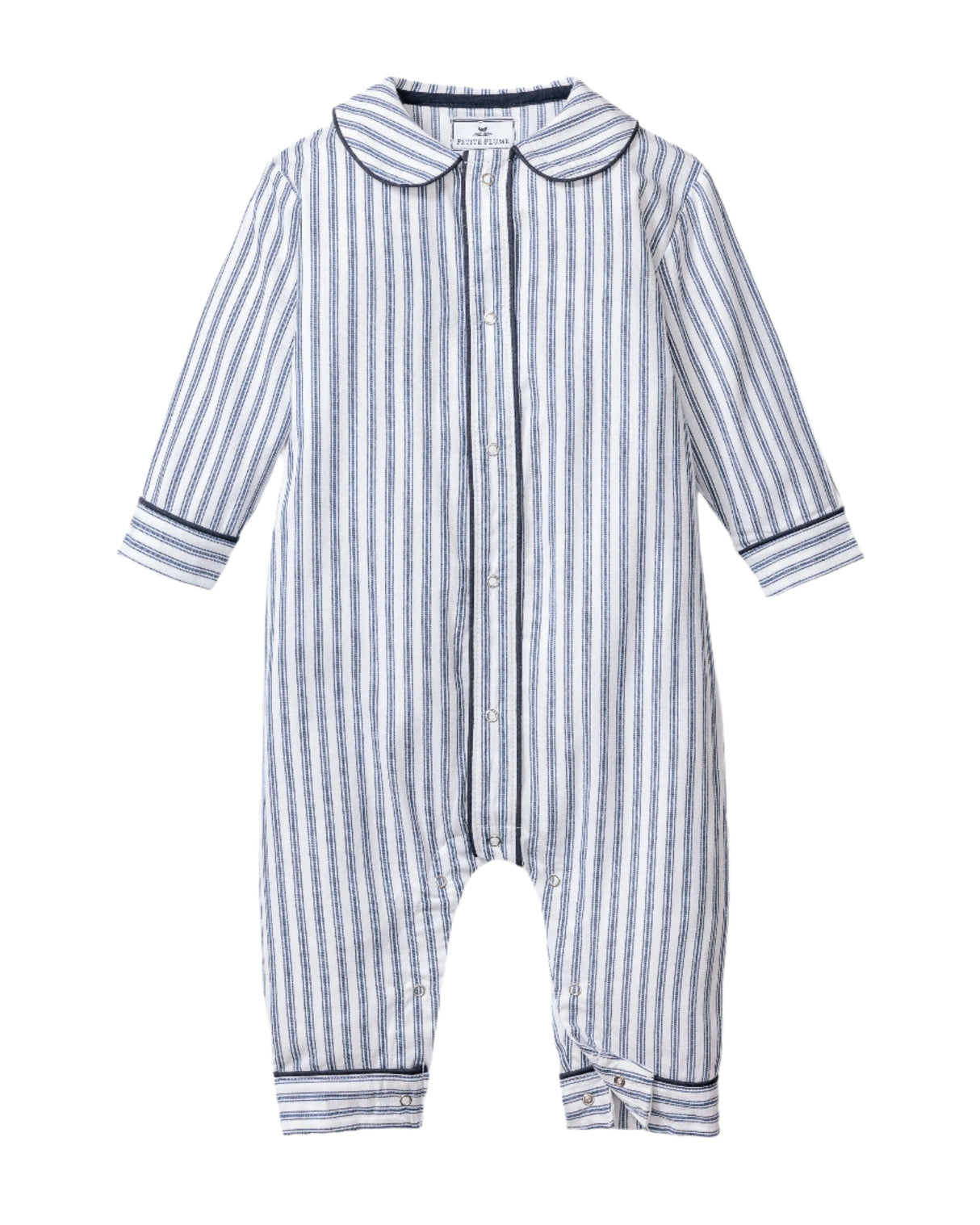 Baby's Twill Cambridge Romper in Navy French Ticking - HoneyBug