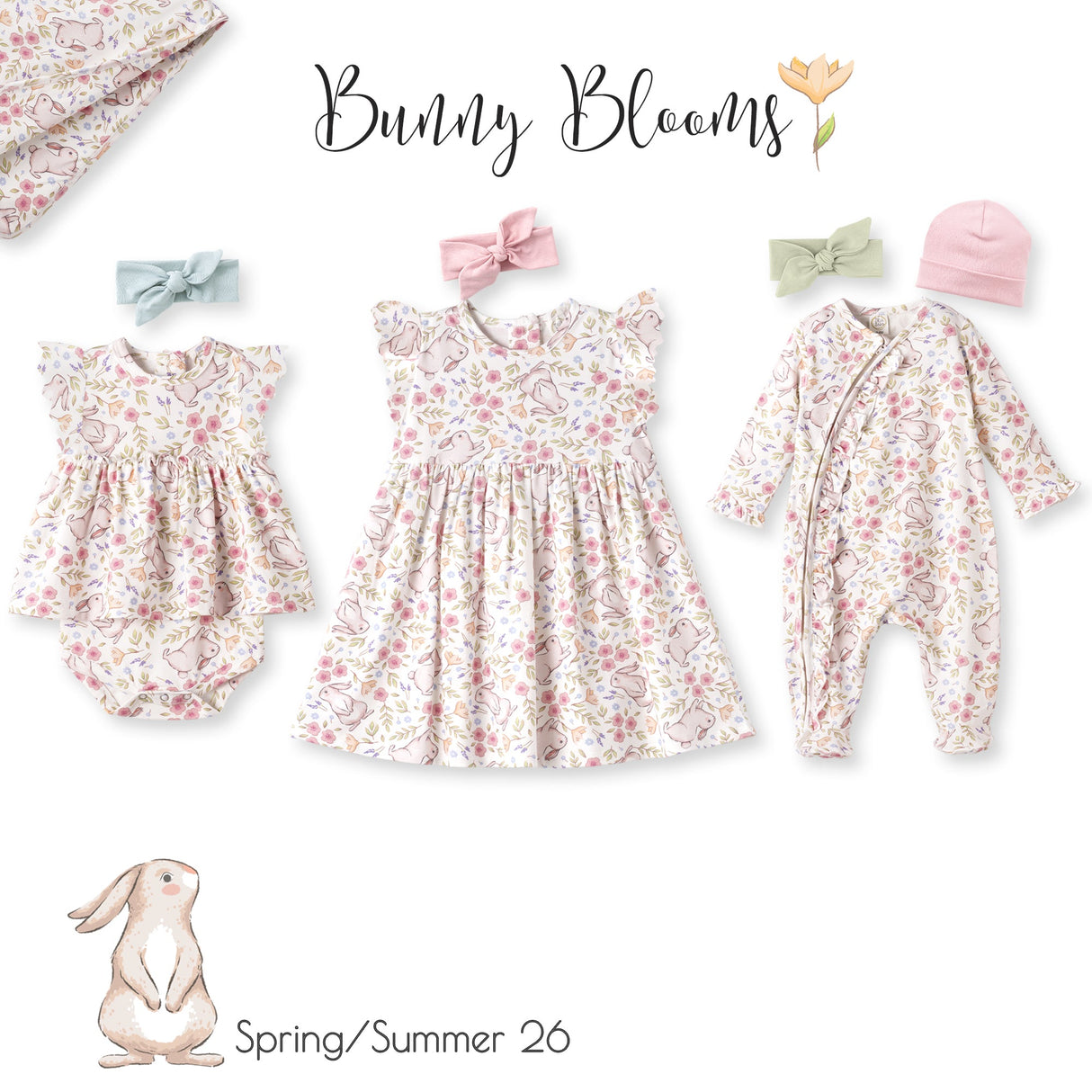 Bunny Blooms Baby Girl's Bamboo Skirted Bodysuit for Easter