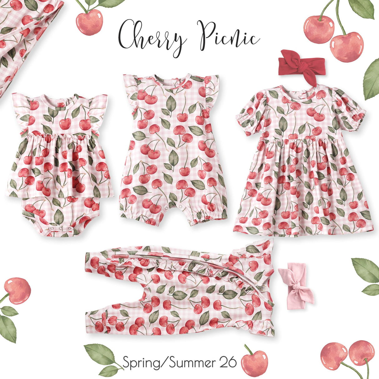 Cherry Picnic Bamboo Stroller Blanket for Baby Girls