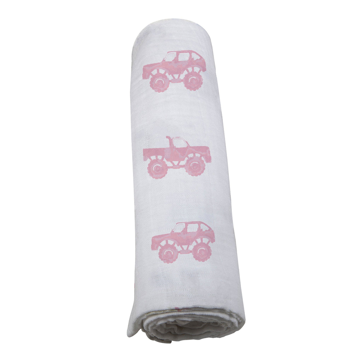 Pink Monster Trucks Bamboo Muslin Swaddle - HoneyBug